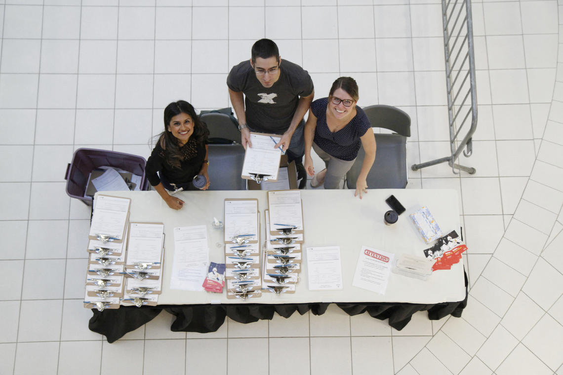 With Karen Lobo, Andrew Stewart and Sarah MacKay running things at the front, it’s fast and easy to get a flu shot on campus. 