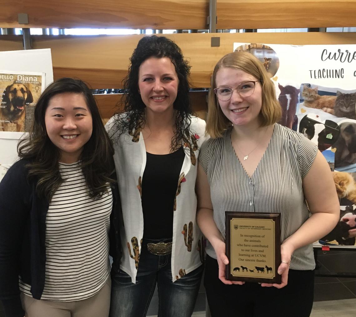 Left to right, Joanne Yi, Rae-Leigh Pederzolli, and Chelsey Zurowski at UCVM’s inaugural Thank You to the Animals Day.