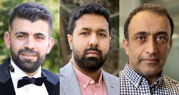 From left:  Afif Hethnawi, founder of NanoWaterTech; Shariful Kibria Nabil, founder of C-Zero Inc.; and Mohsen Janmaleki, founder of Sensyn. 