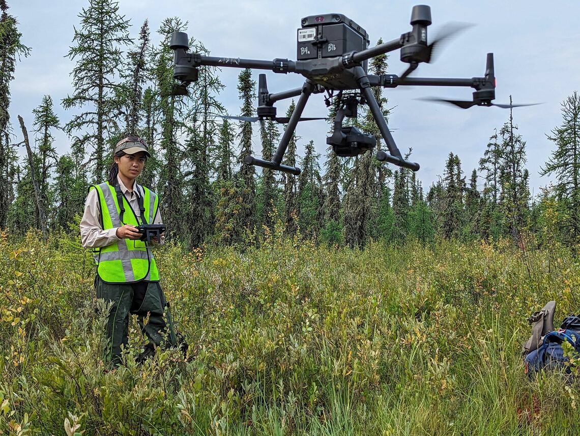 A person flying a drone