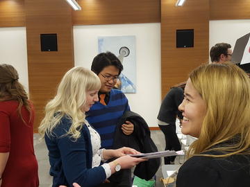 Students viewing Japan display