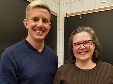 Marc Hall with Nancy Clark, graduate student, receiving a badge for Designing Survey Items in Oct. 2019.