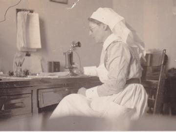 Marion Moodie, 1919, in her office at the military convalescent hospital  in Ogden