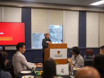 Dr. Penny Werthner shares opening remarks at the First-Generation Scholars Networking Night