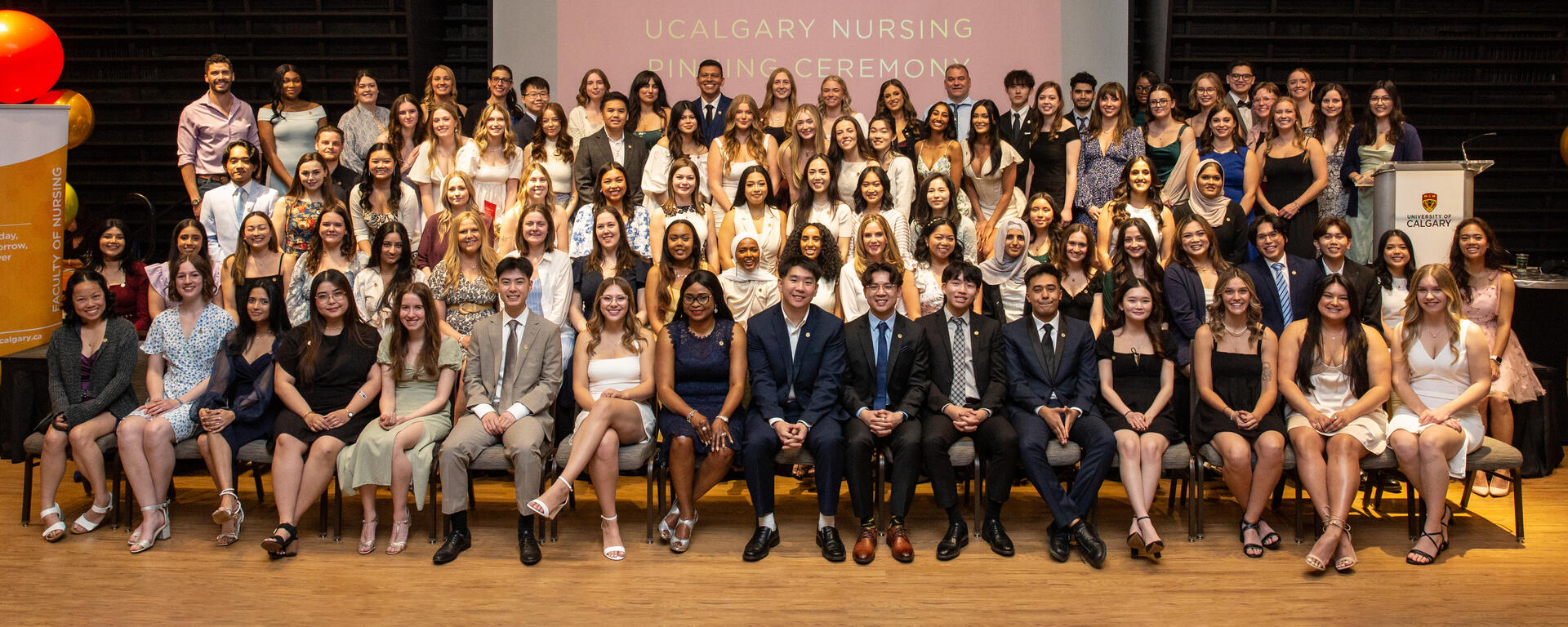 Nursing students at pinning ceremony class photo