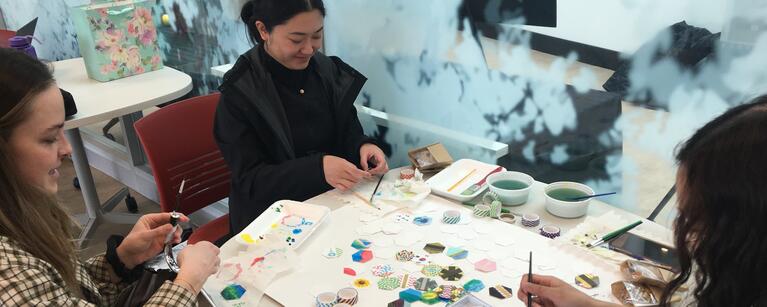 Students working on arts and crafts