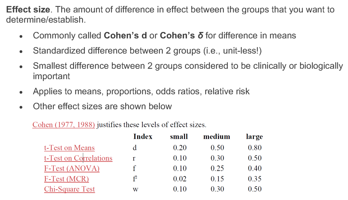 Effects size