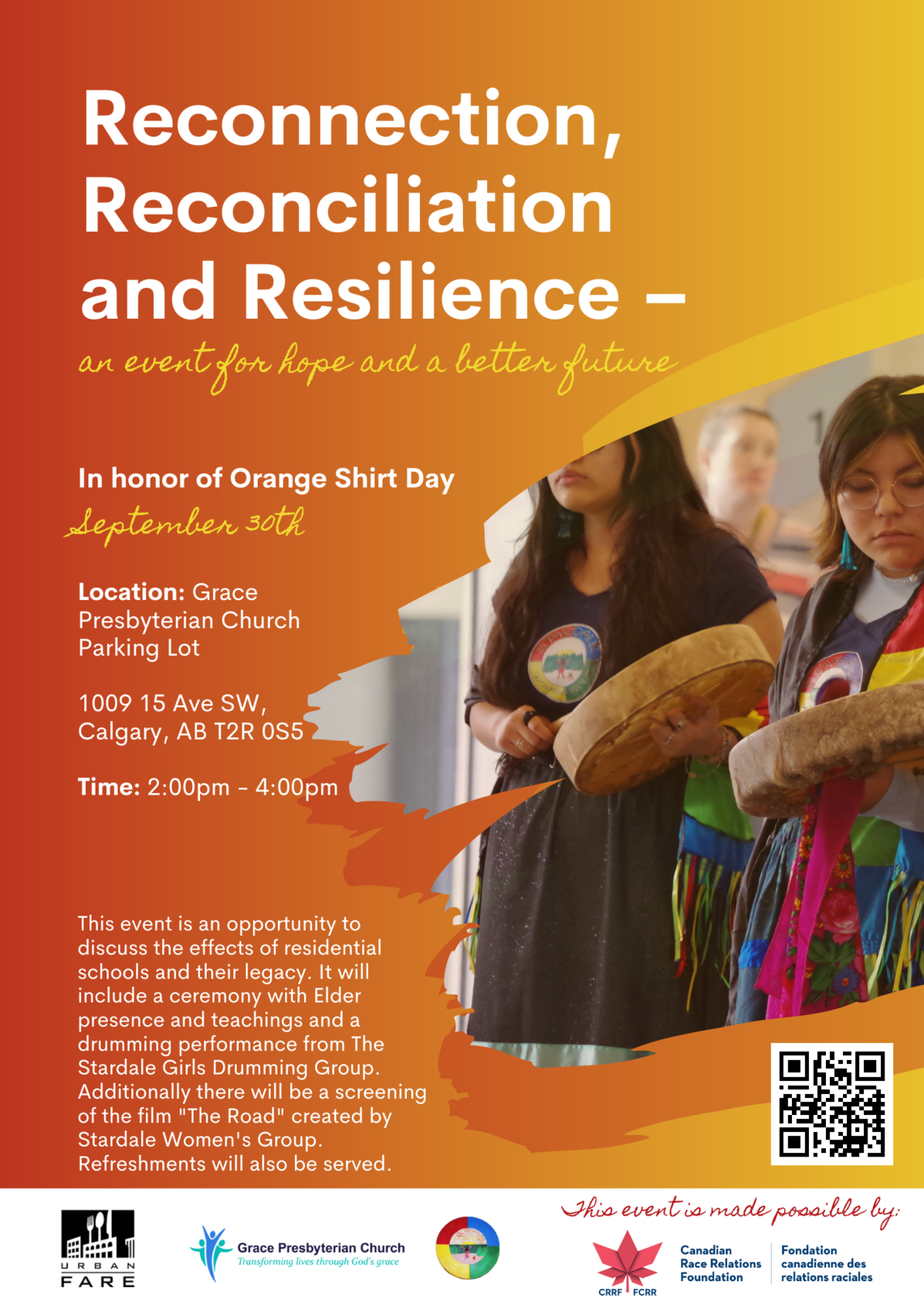 A orange and yellow poster promoting Orange Shirt Day on Sep 30