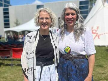 Dean Sandra Davidson and Michelle Scott at 2023 UCalgary Indigenous Graduation Ceremony.