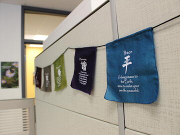 Tibetan prayer flags in the Mental Health and Wellness Clinic