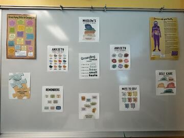 Resource board in Dr. Jacqueline Smith's office in PF 122