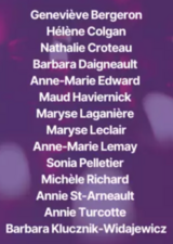 Names of the 14 women killed in the Montreal Massacre